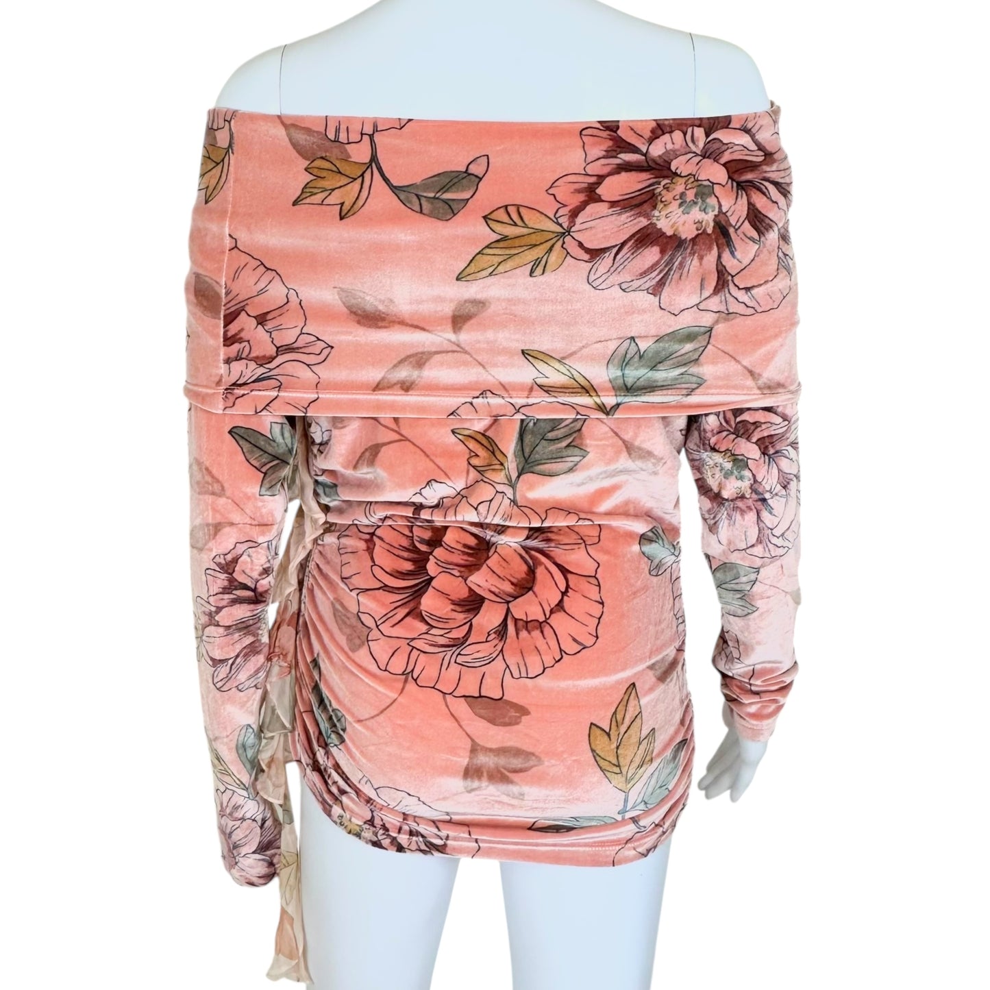 D&G Dolce & Gabbana Pink Floral Print Velvet Off the Shoulder Top