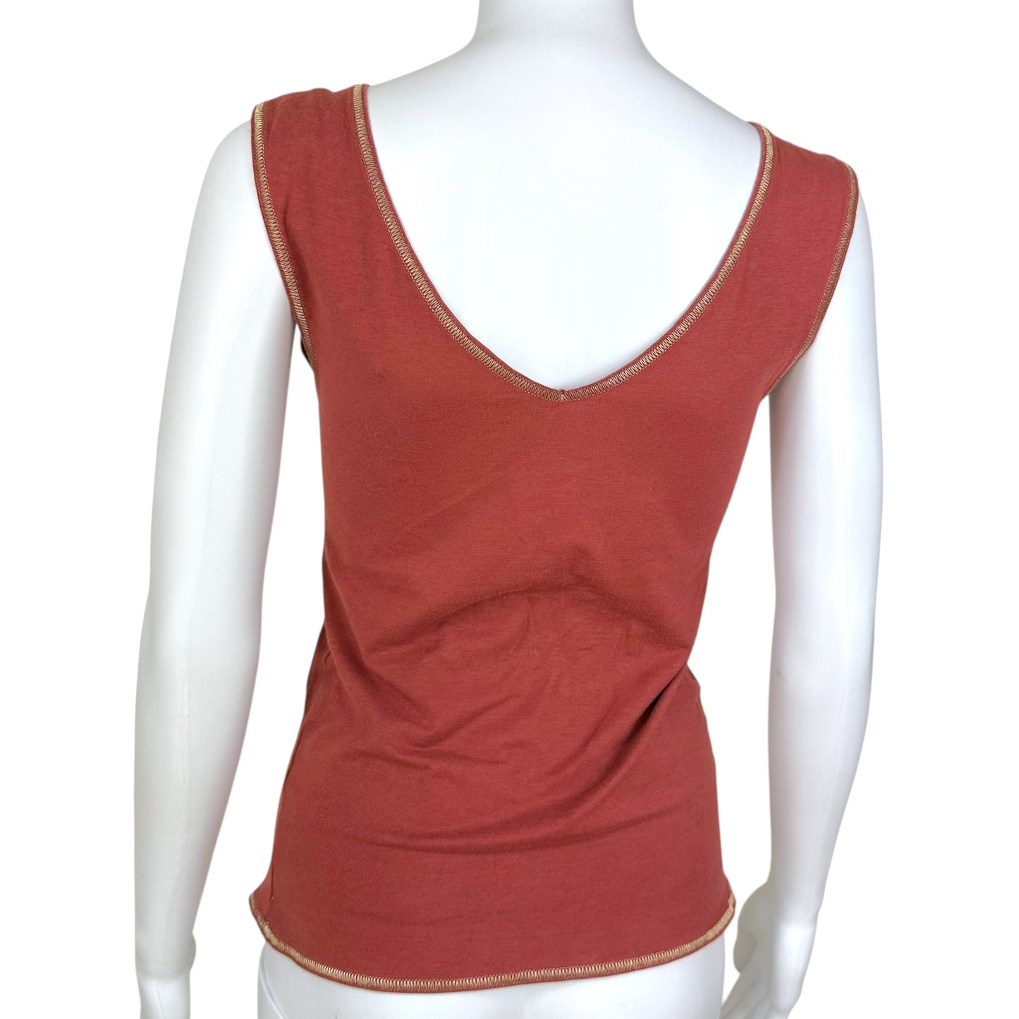 Celine Burgundy & Gold Logo Tank Top