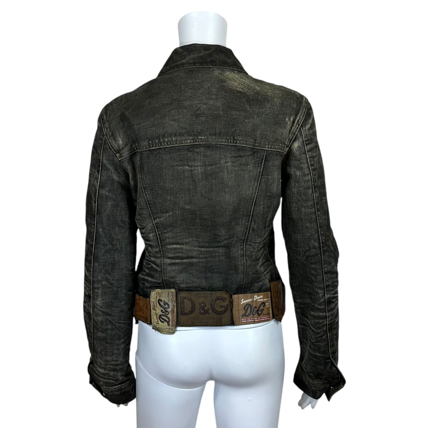 D&G Dolce & Gabbana Gray Denim Multi-Logo Patch Jacket