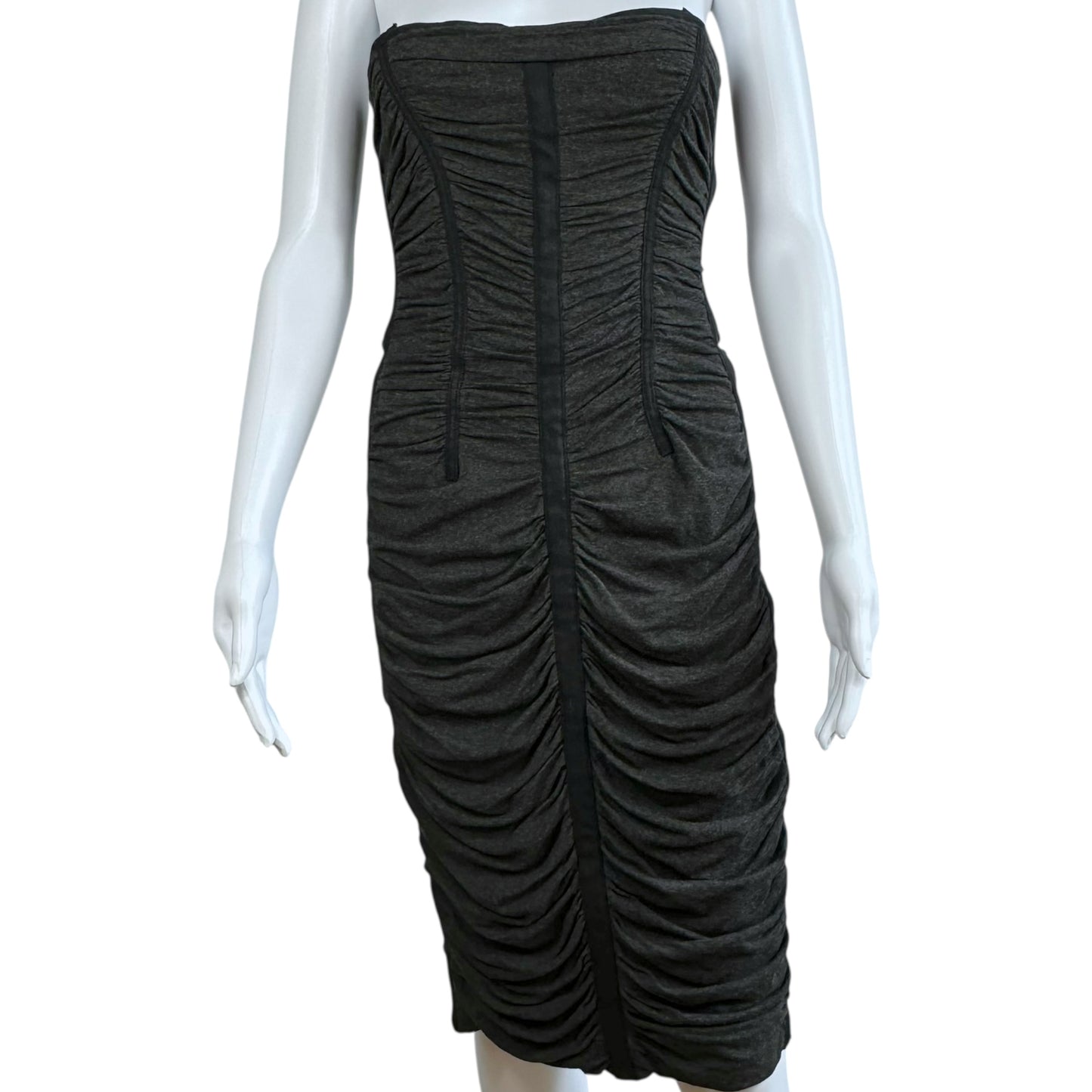 D&G Dolce & Gabbana Gray Ruched Corset Midi Dress