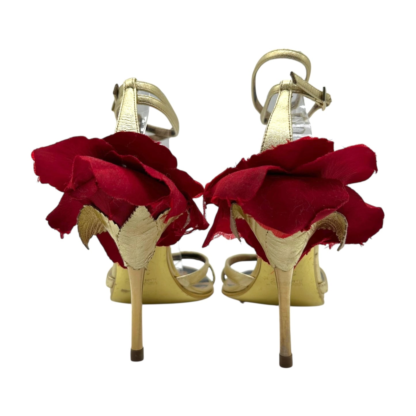 Roberto Cavalli Rose Heel Gold Strappy Sandals