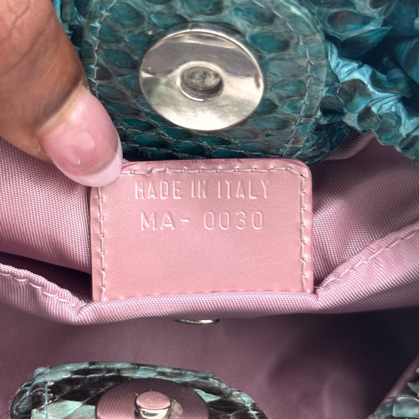 Christian Dior Blue Python Malice Pearl Clutch Bag