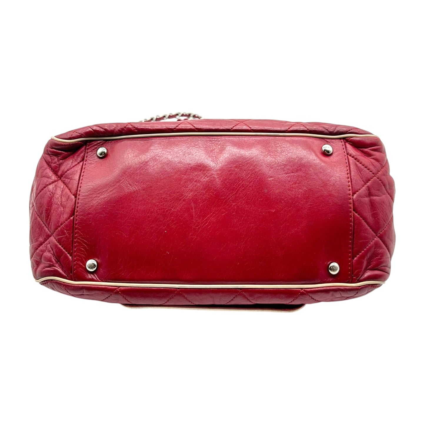 Chanel Burgundy & White Trim East West Accordion Bag
