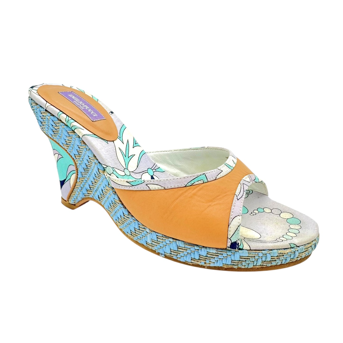 Emilio Pucci Blue & Tan Espadrille Wedge Sandals