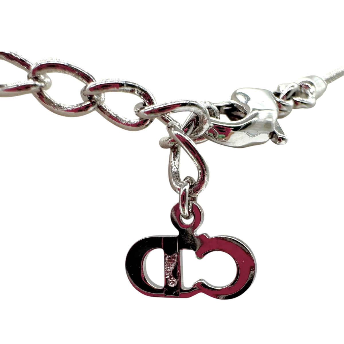 Christian Dior Silver Rhinestone Spell-Out Charm Necklace