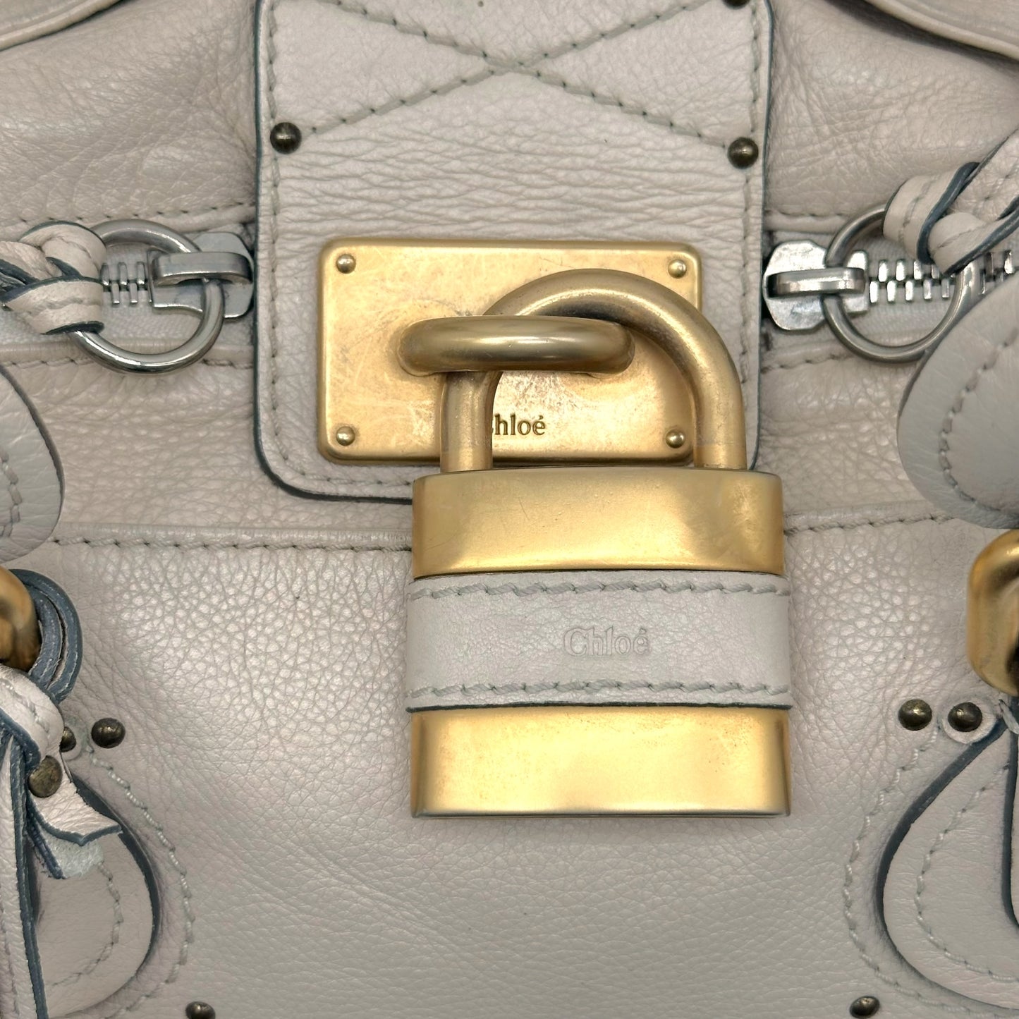 Chloé Ivory Leather Shoulder Bag with Padlock Closure