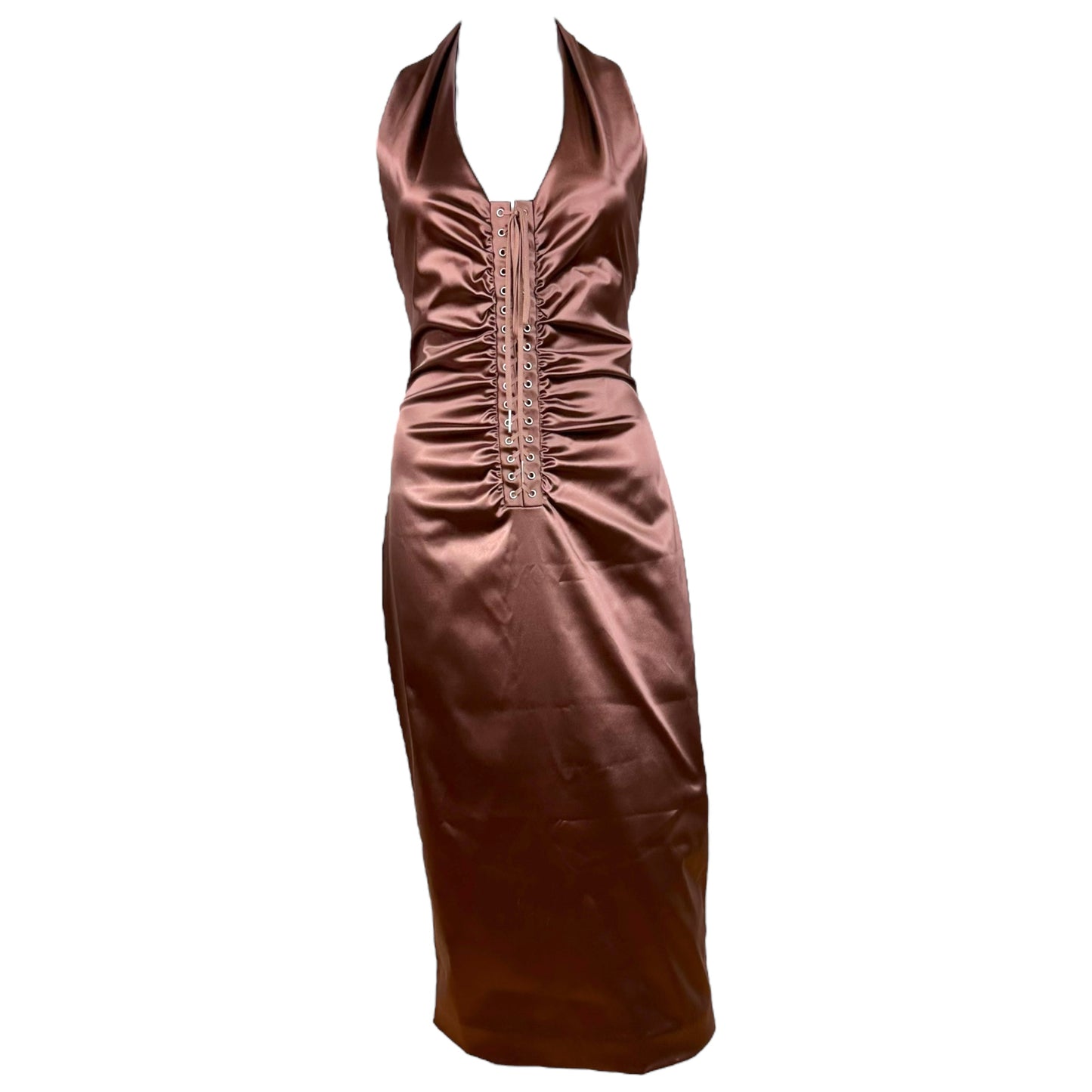 Dolce & Gabbana Satin Lace Up Halter Midi Dress NEW