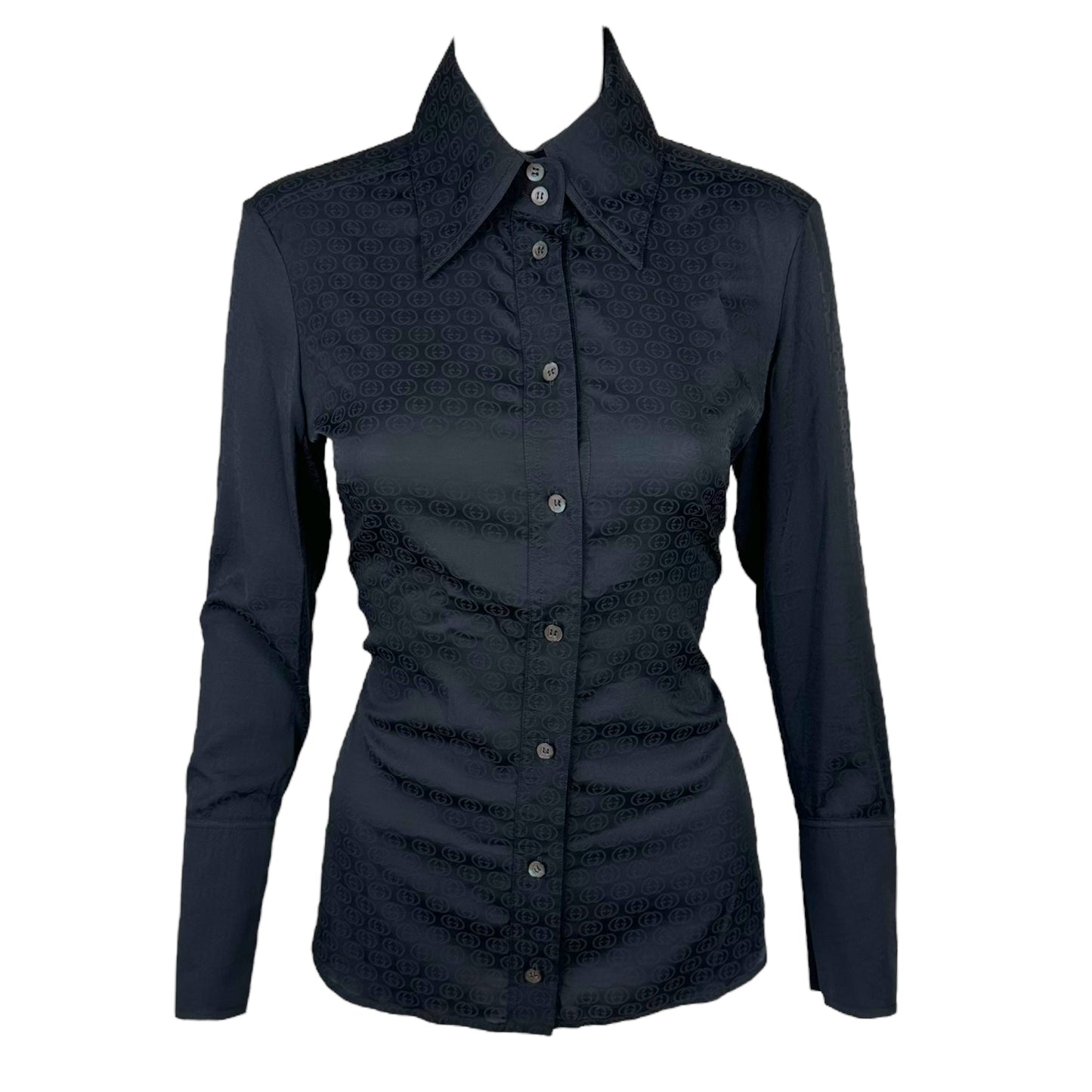 Gucci by Tom Ford Black SIlk Logo Blouse
