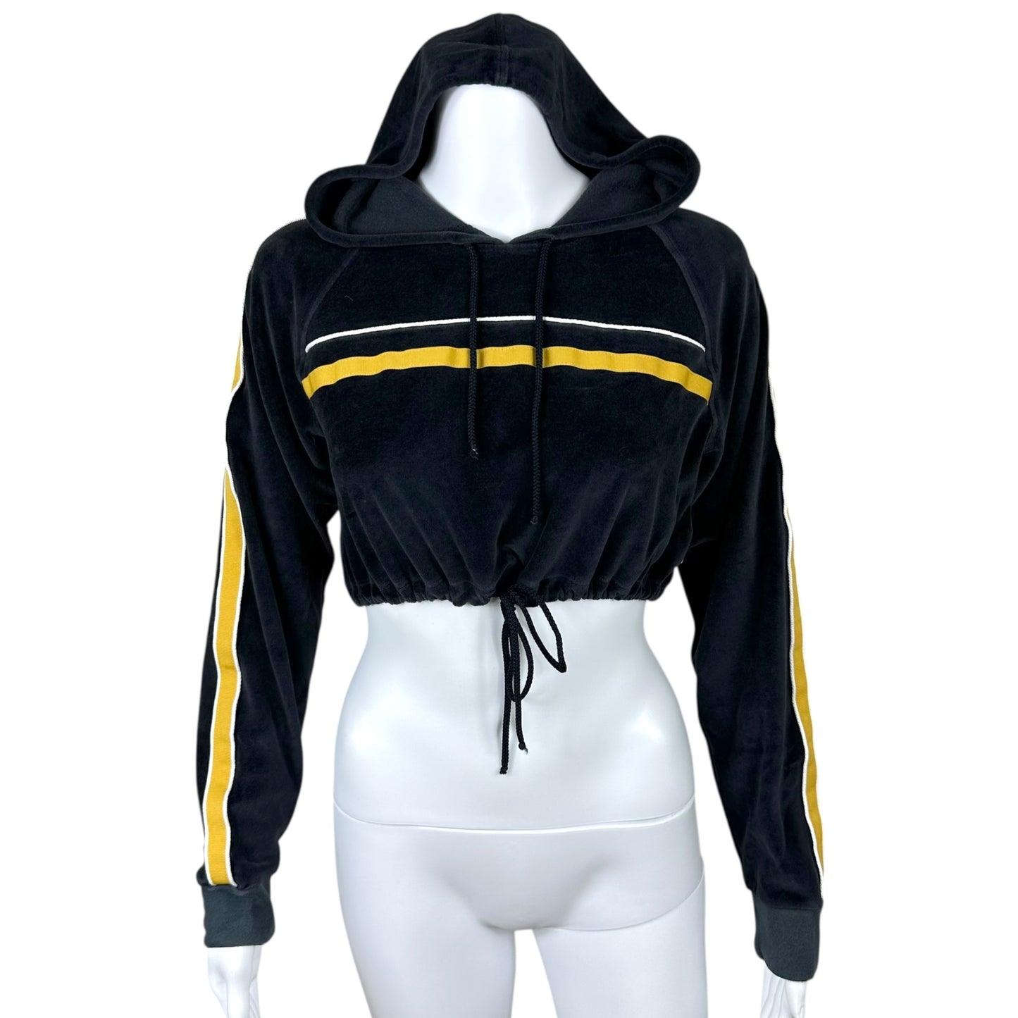 Jean Paul Gaultier Jean's Navy Blue & Yellow Velour Crop Hoodie