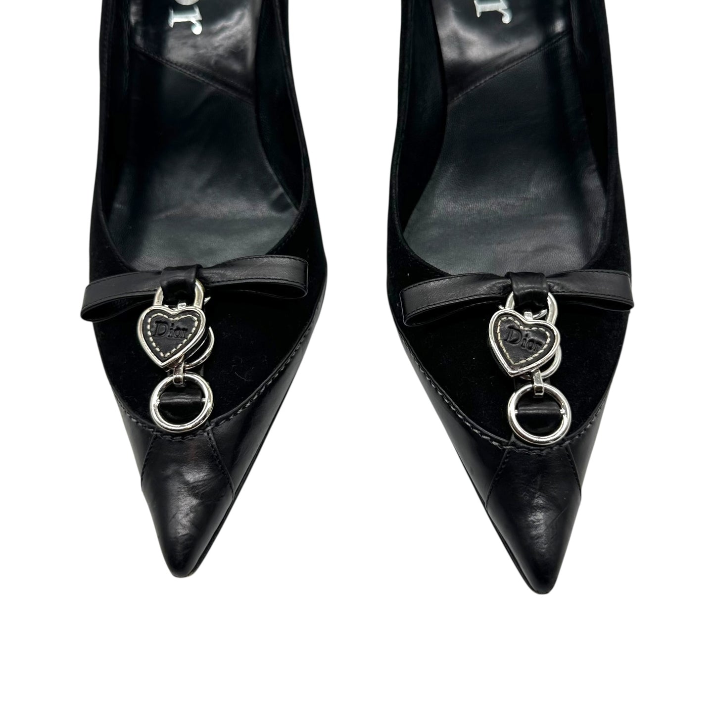 Christian Dior Black Suede Romantique Heart Charm Heels