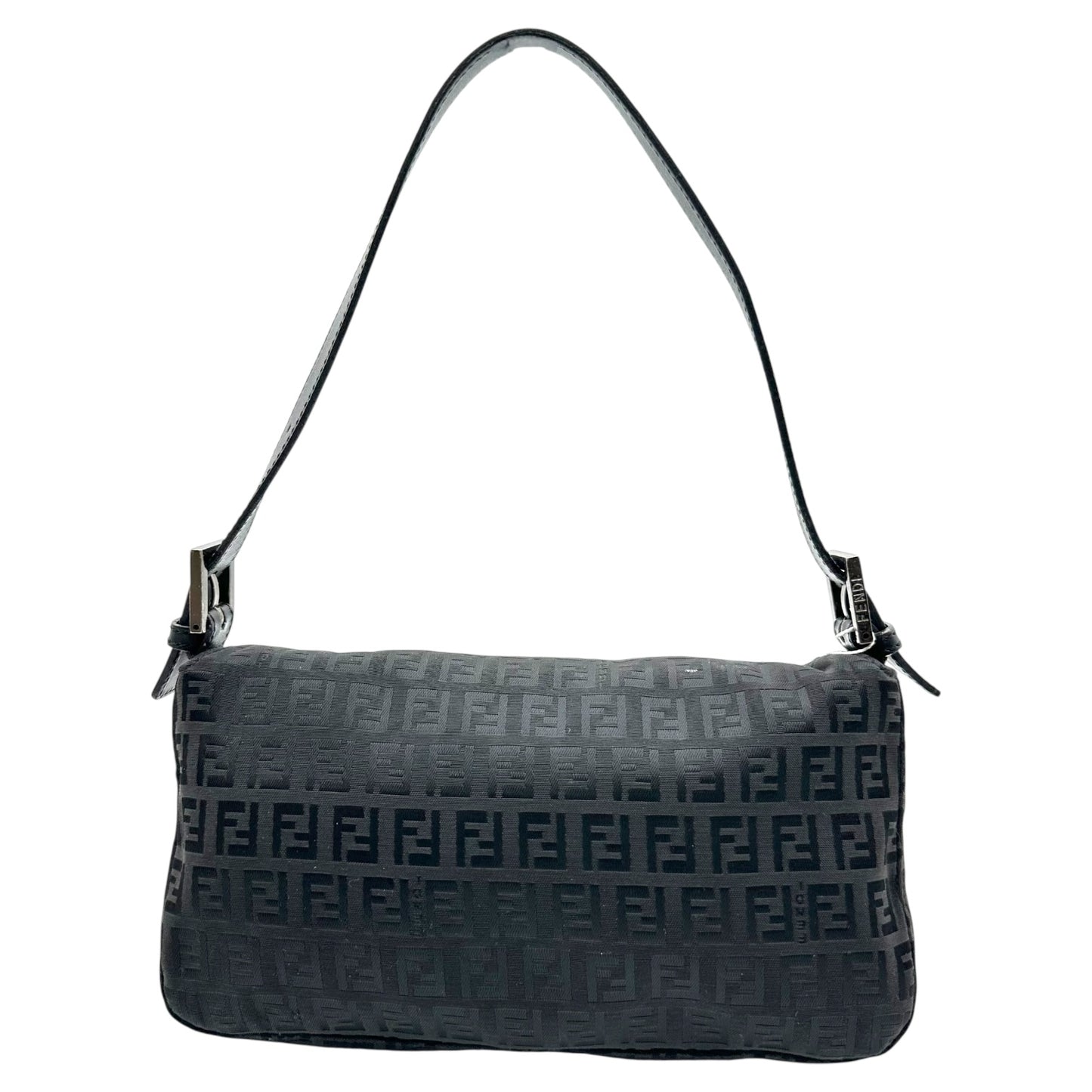 Fendi Black Zucchino Monogram Fold-Over Baguette Bag