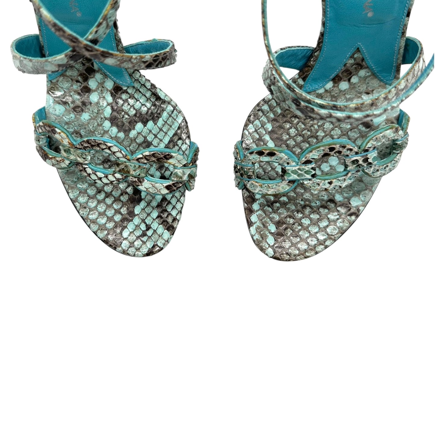 Dolce & Gabbana Blue Python Platform Sandal Heels