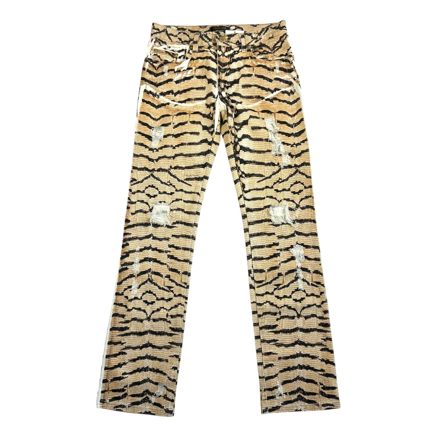 Roberto Cavalli Distressed Leopard Print Jeans