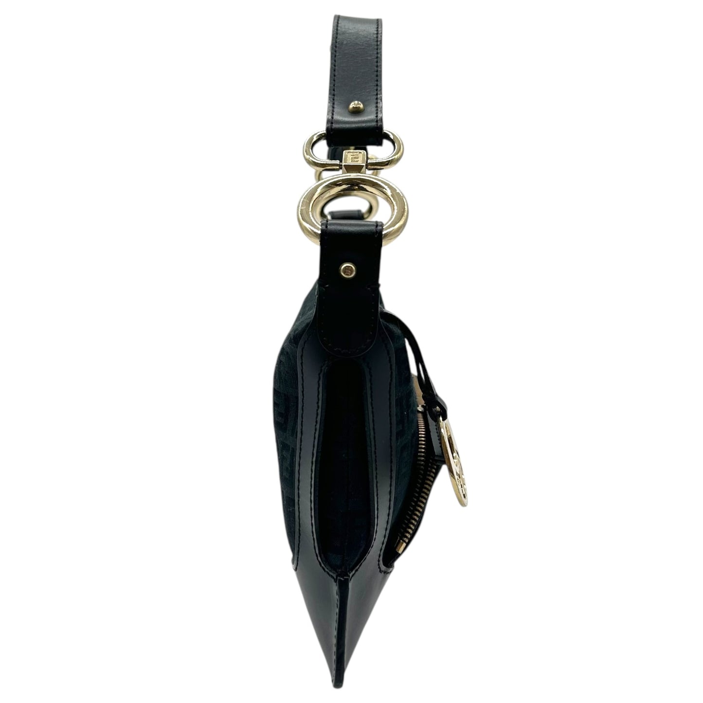 Fendi Black Zucchino Monogram Leather Trim Shoulder Bag