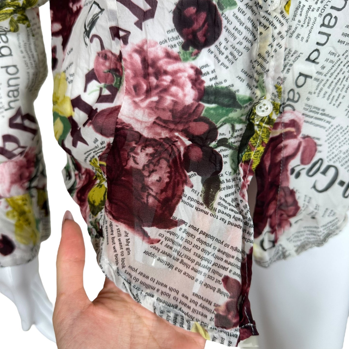 Galliano Gazette Floral News Print Silk Blouse