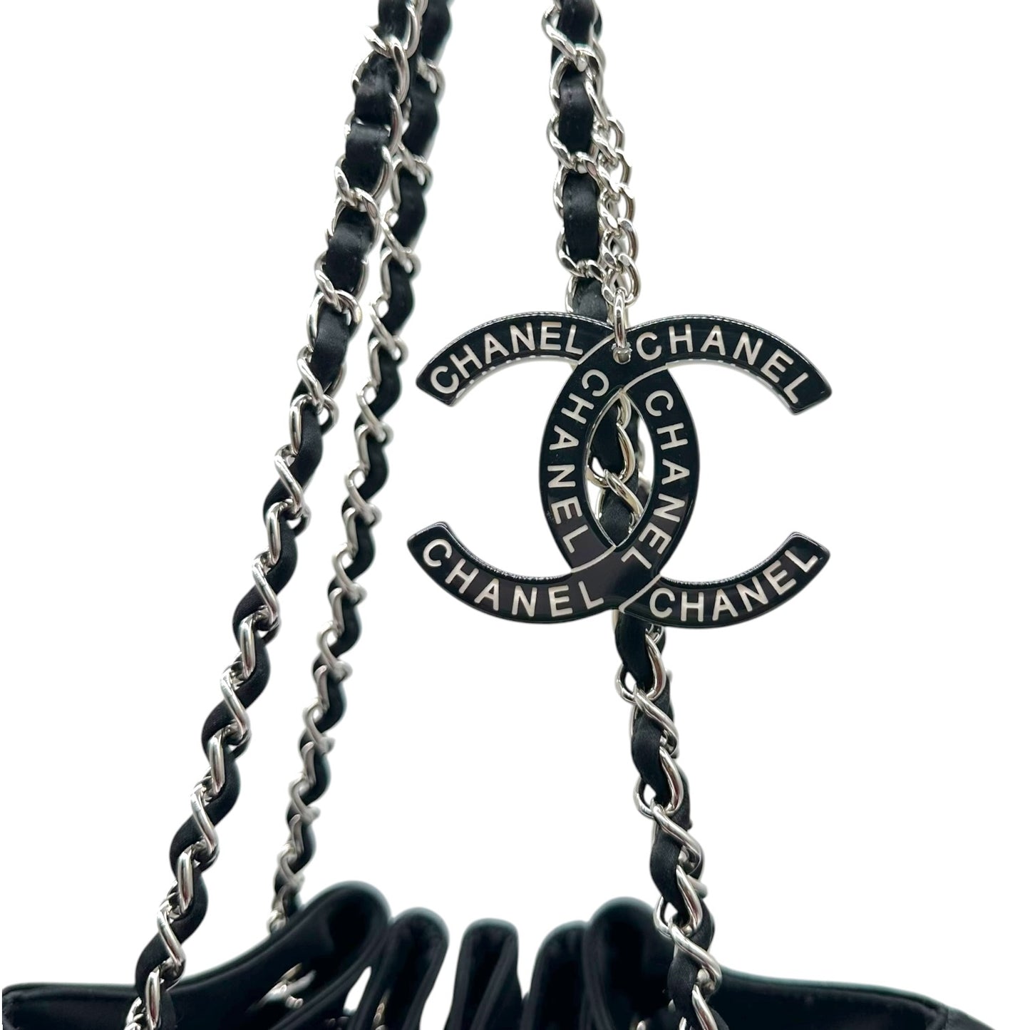 Chanel Black Satin Melrose Cabas Tote Bag
