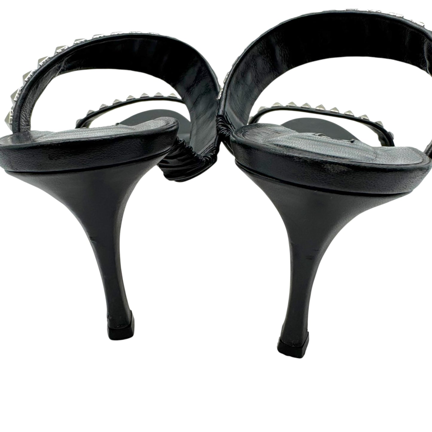 Manolo Blahnik Black & Silver Pyramid Stud Heeled Sandals