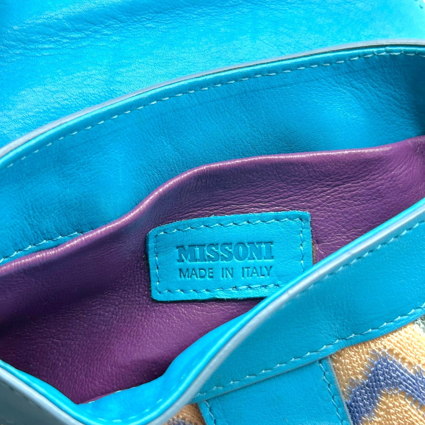 Missoni Blue Leather & Multicolor Chevron Mini Handbag