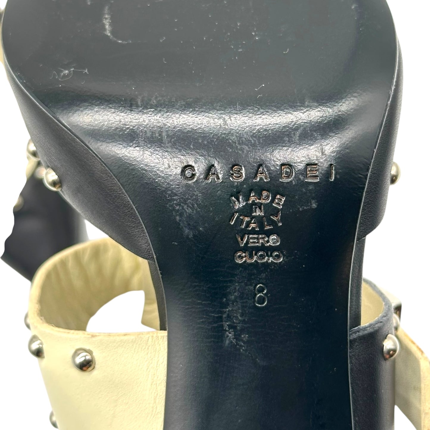 Casadei Studded Black & White Mule Heels - Outfit Repeater