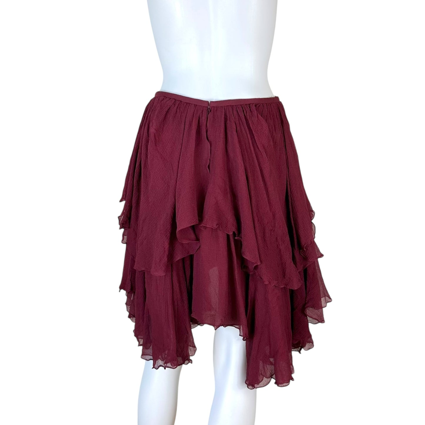 Chloe S/S 2017 Burgundy Silk Midi Skirt