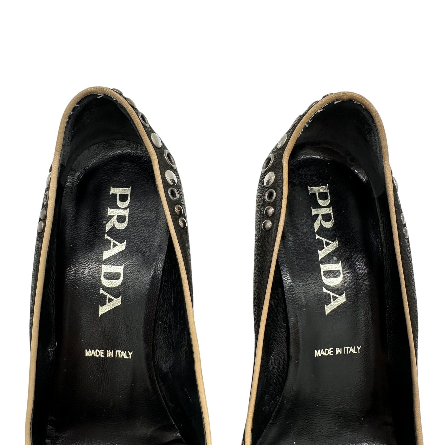 Prada Black Pointed Toe Rivet Heels