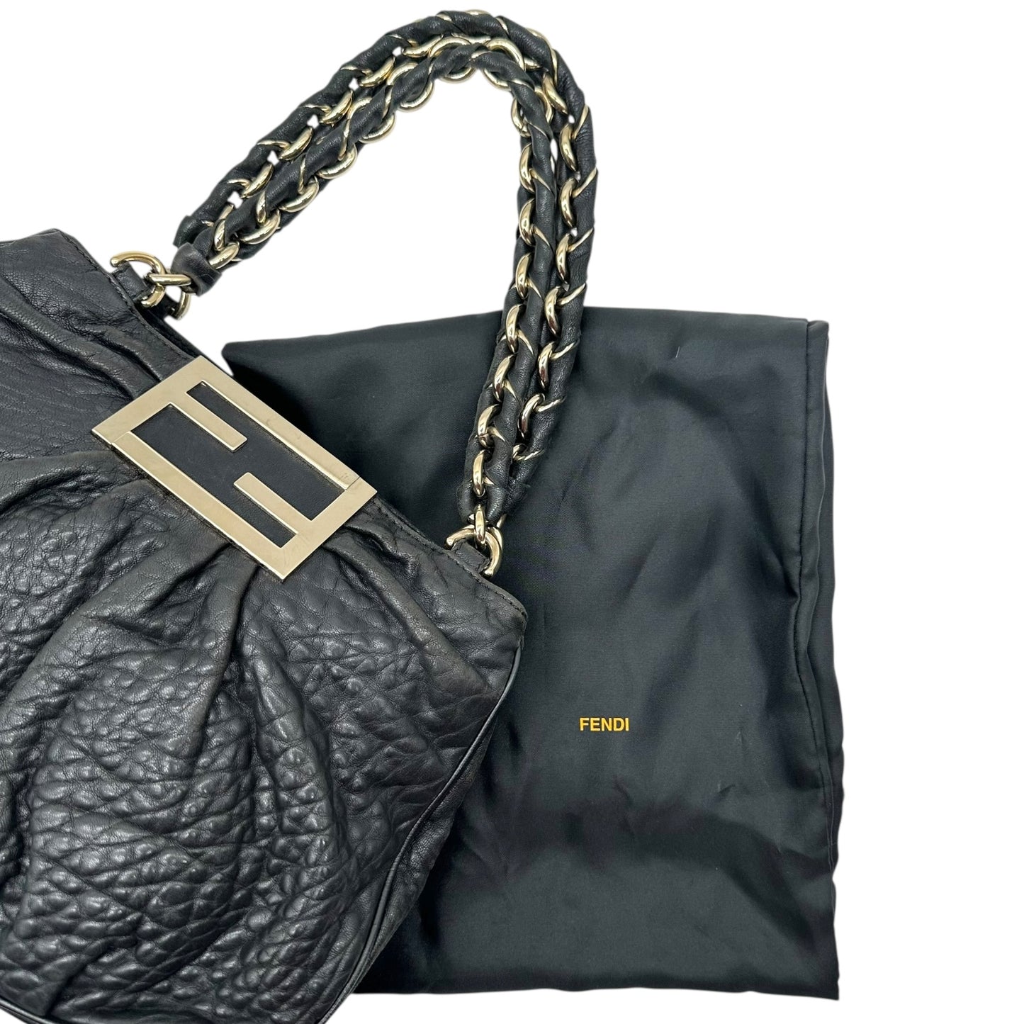 Fendi Black Leather Mia Logo Hardware Bag