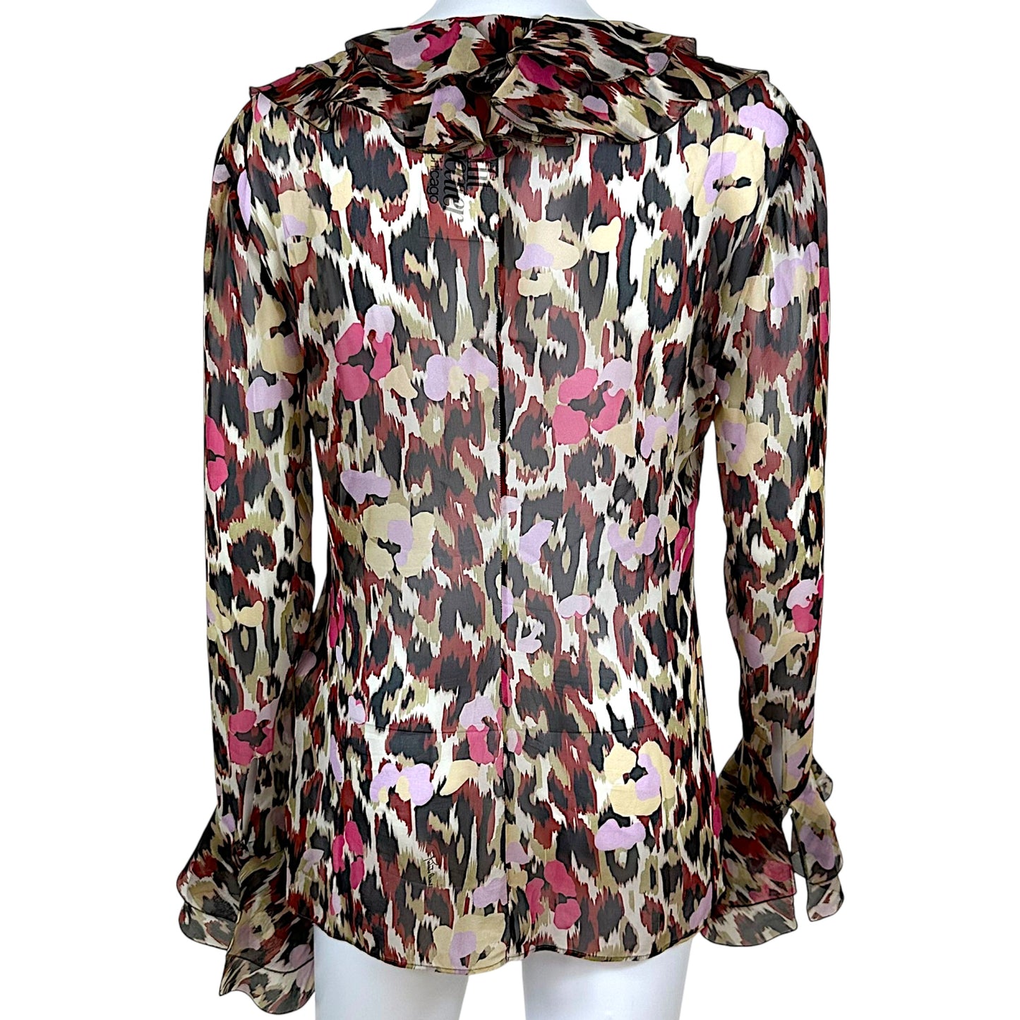 Roberto Cavalli Multicolor Flutter Sleeve Sheer Silk Blouse
