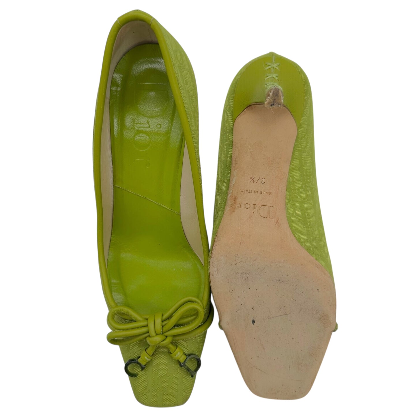 Christian Dior Green Monogram Square Toe Bow Heels