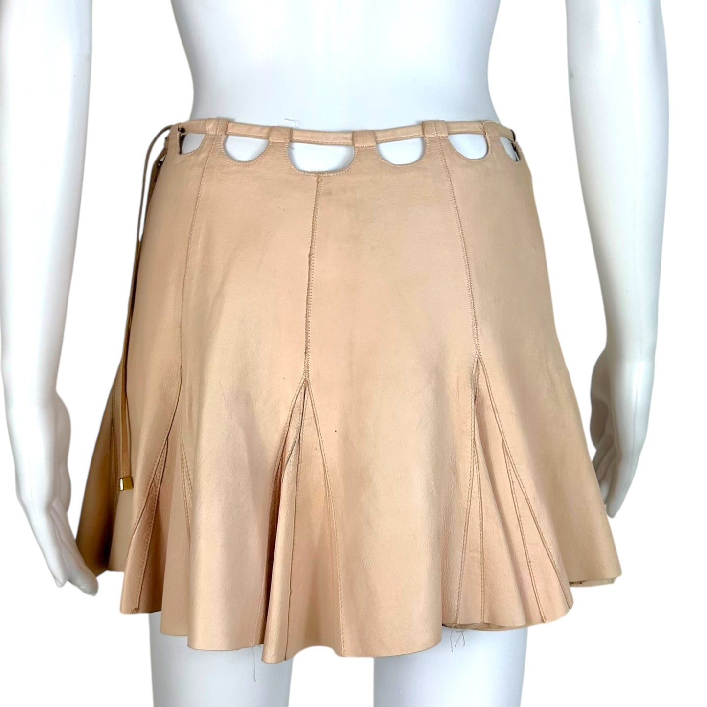 Roberto Cavalli 2003 Pink Leather Tie Waist Mini Skirt