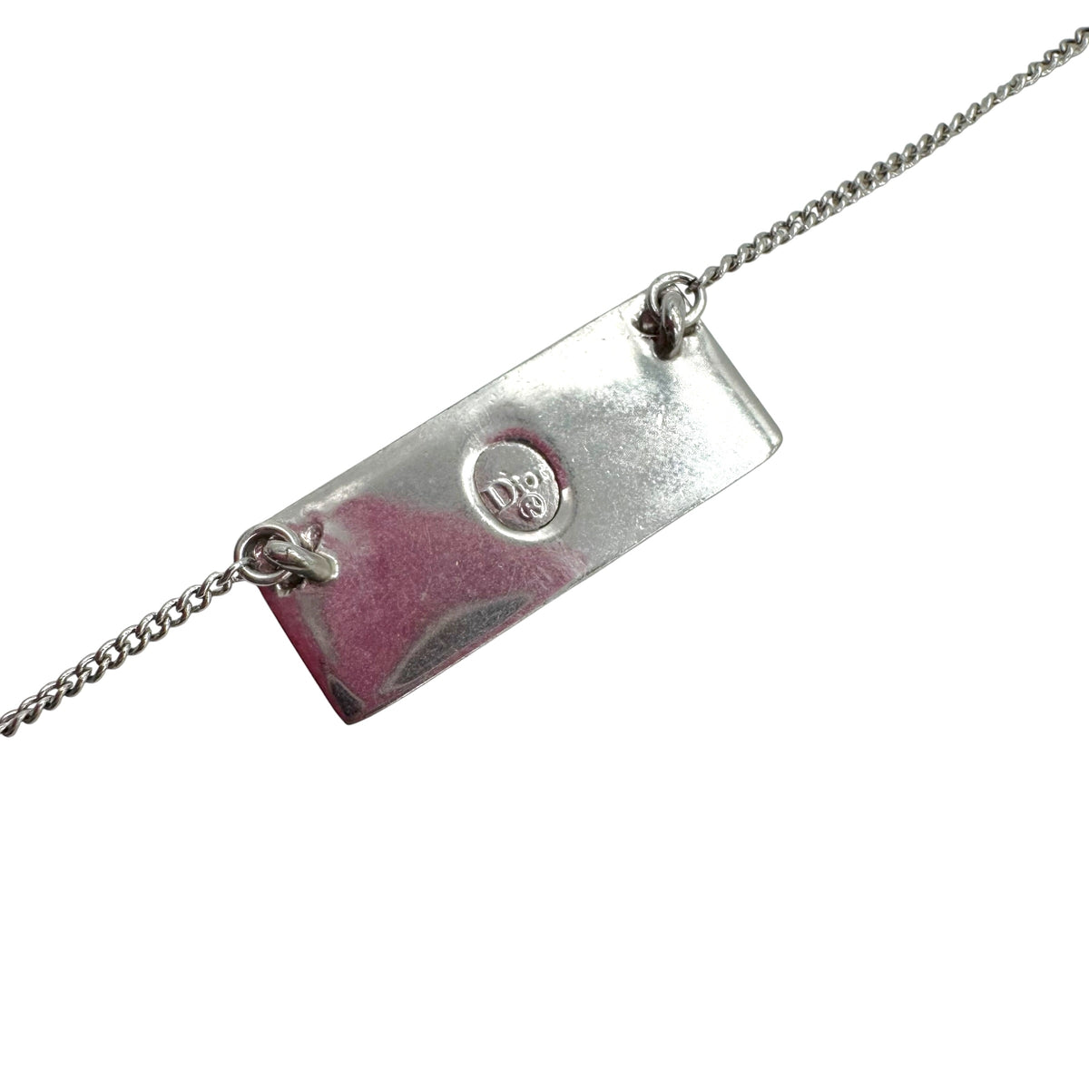 Christian Dior Silver & Red Trotter Monogram Necklace