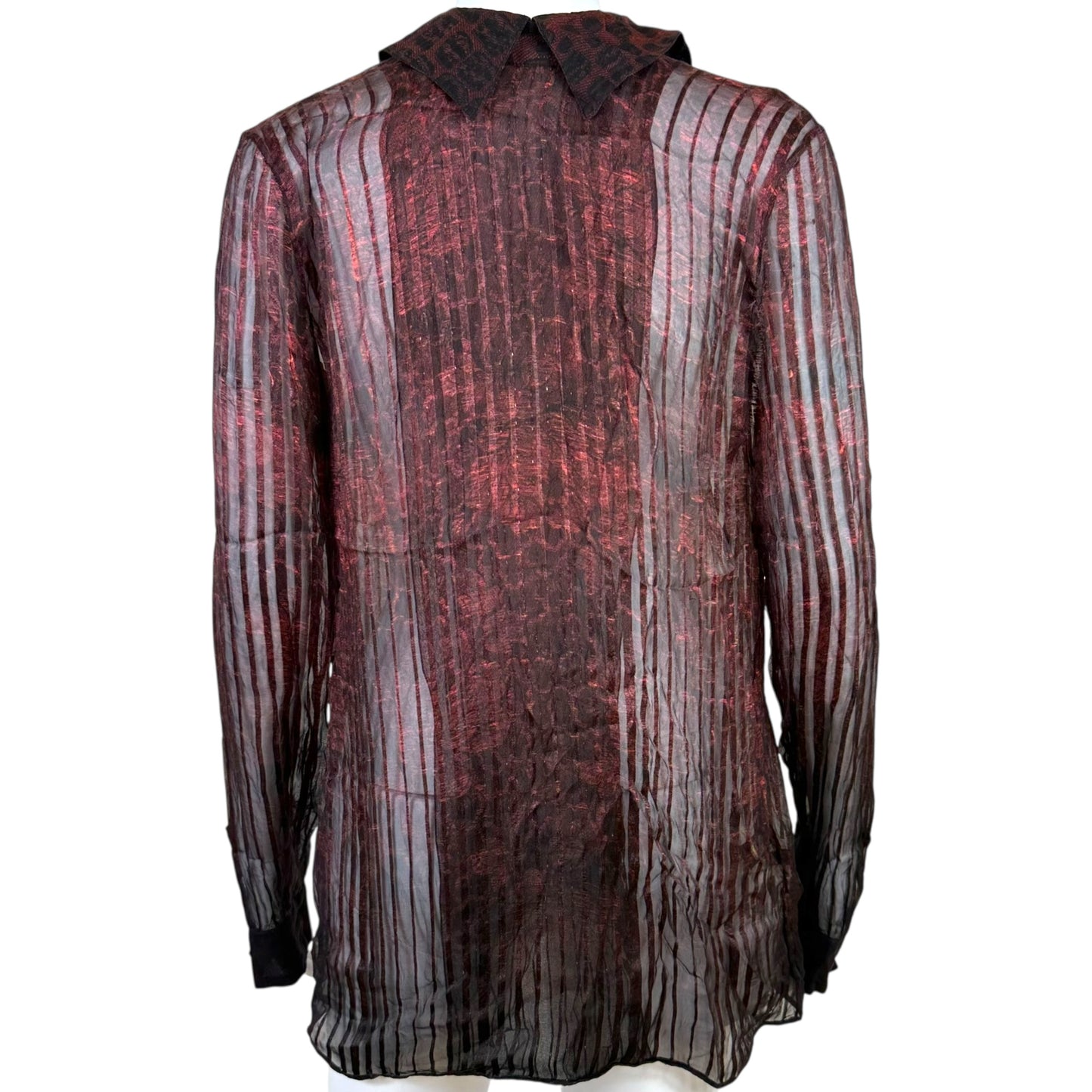 Roberto Cavalli Fall 2011 Red & Black Button Back Sheer Silk Blouse