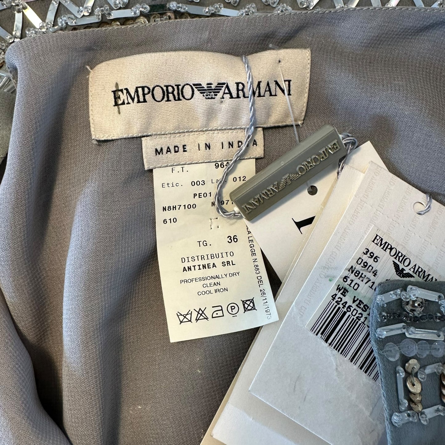 Emporio Armani Gray Silk Beaded Sleeveless Blouse NEW