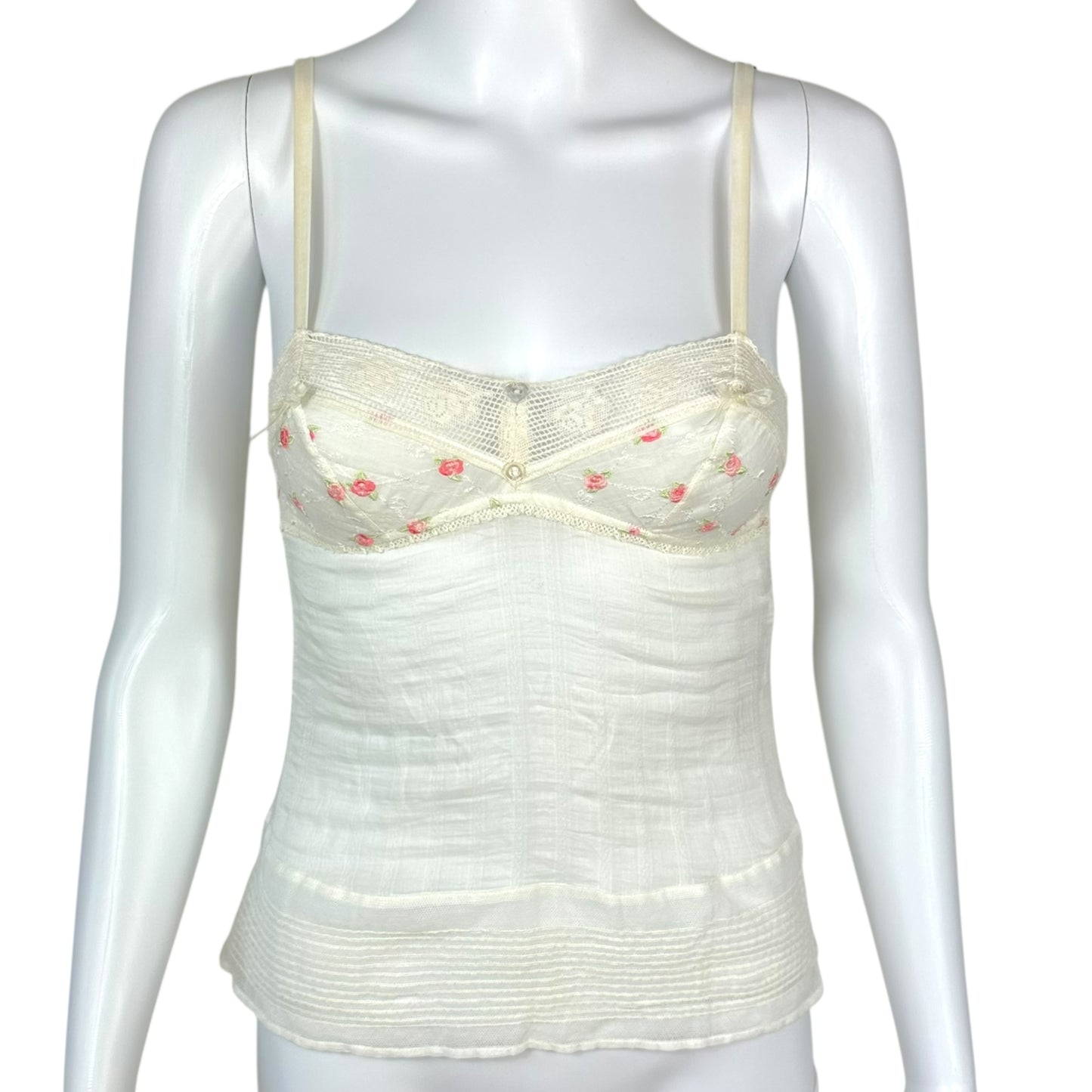Christian Dior Ivory Semi-Sheer Silk Blend Pointelle Cami