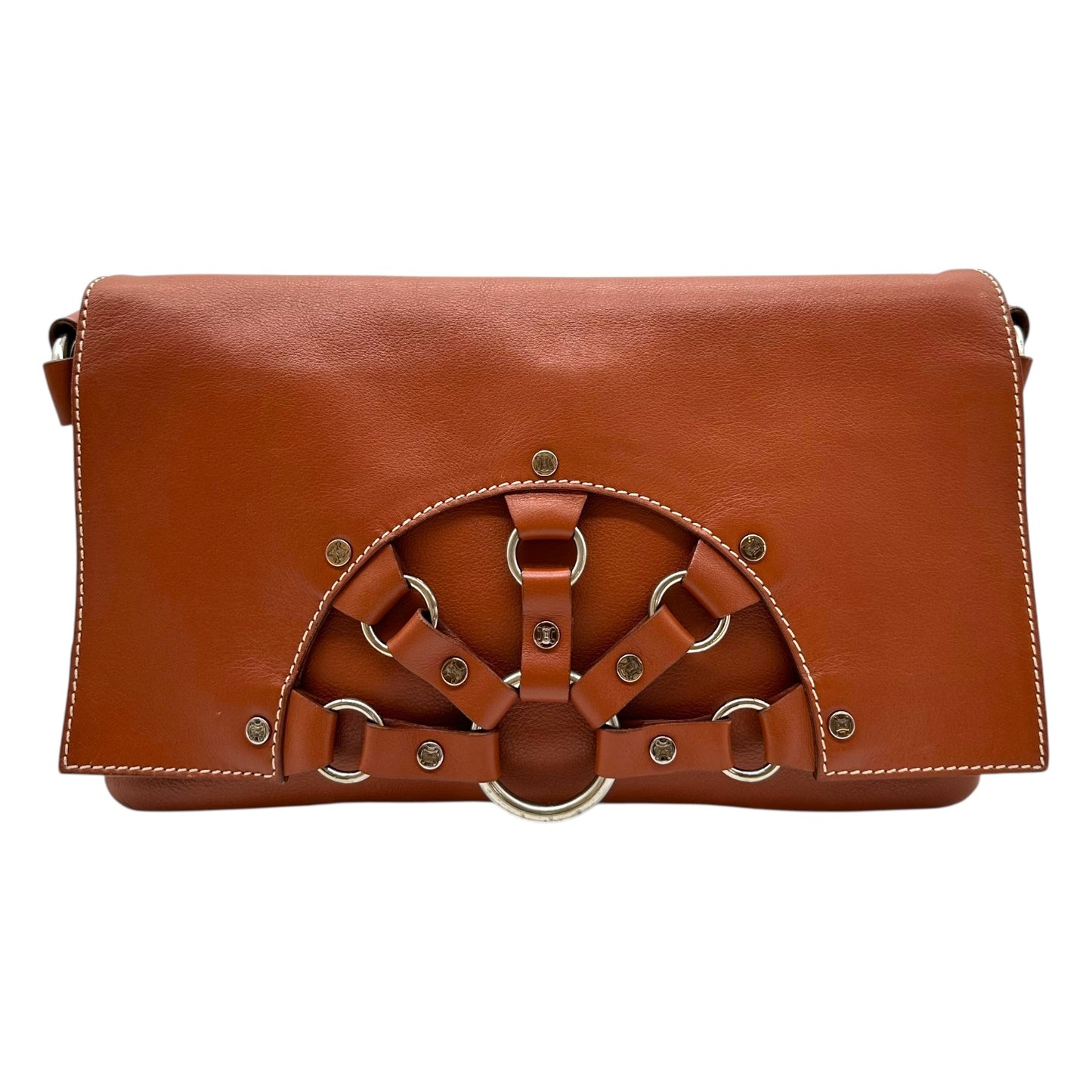 Celine Brown Leather Logo Studded Shoulder Bag