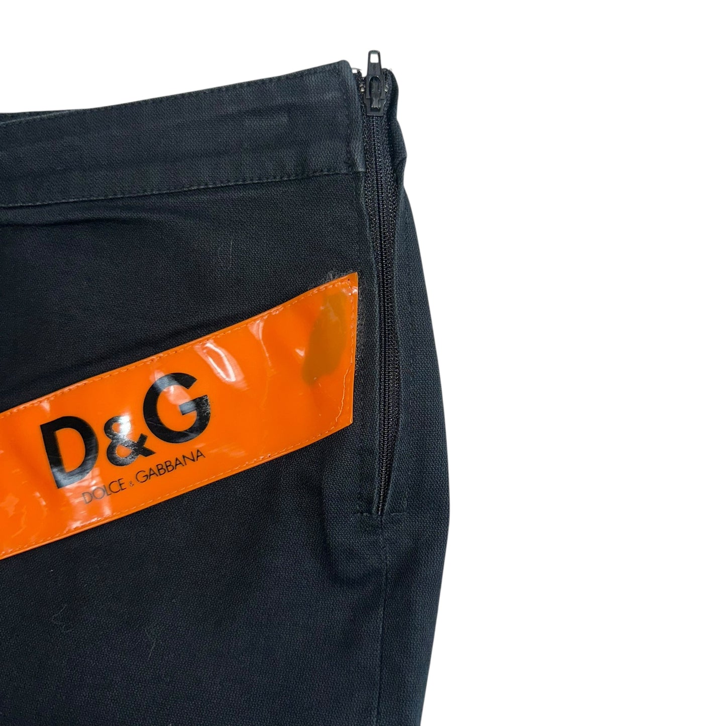 D&G Dolce & Gabbana S/S 2004 Orange Cuation Tape Mini Skirt