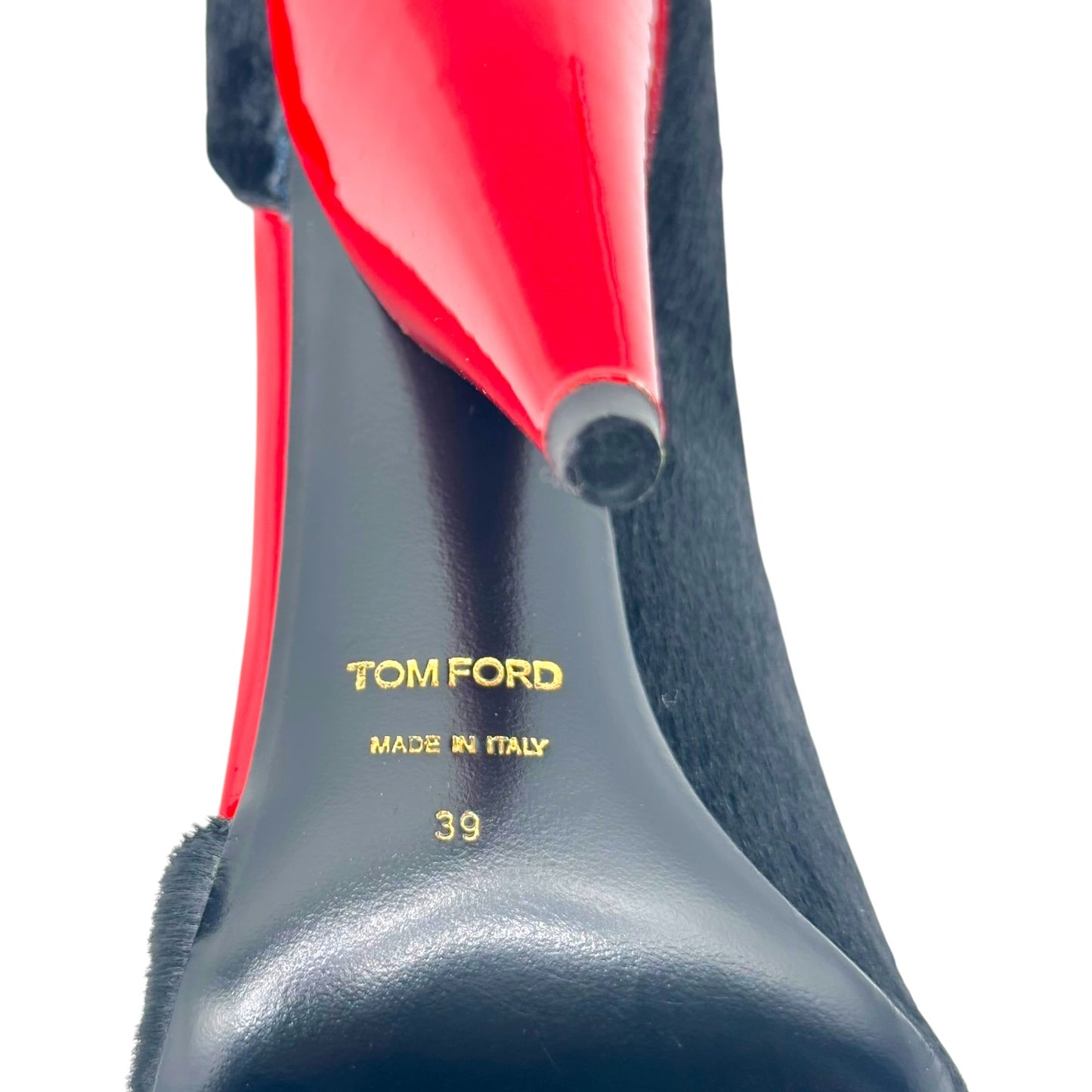 Tom Ford Black Ponyhair & Red Leather D'Orsay Peep-Toe Heels