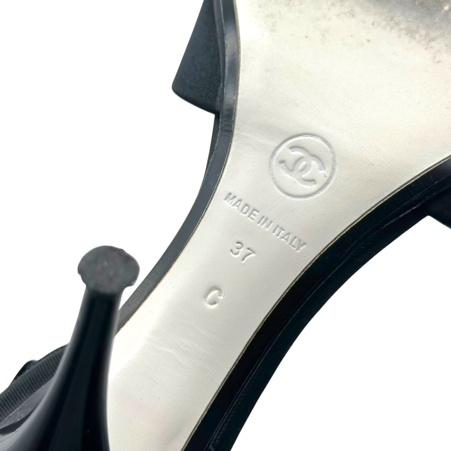 Chanel Tuxedo Black Silk Slingback Heels