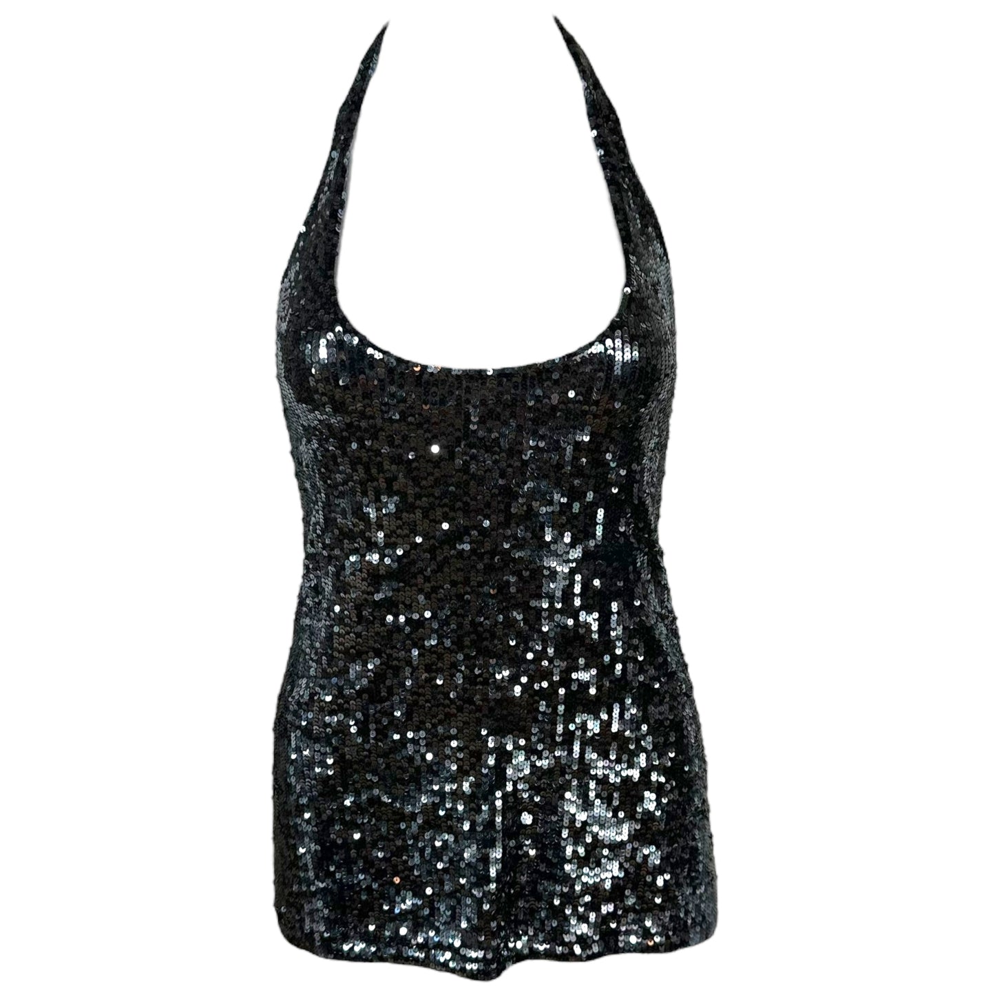 Donna Karan Collection 90's Gray Sequin Cashmere Halter Top NEW
