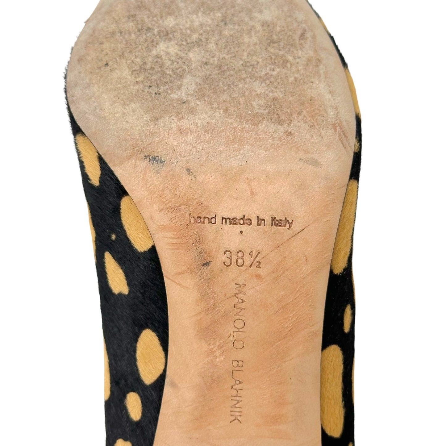 Manolo Blahnik Pointed Toe Pumps Brown Yellow Spotted Ponyhair