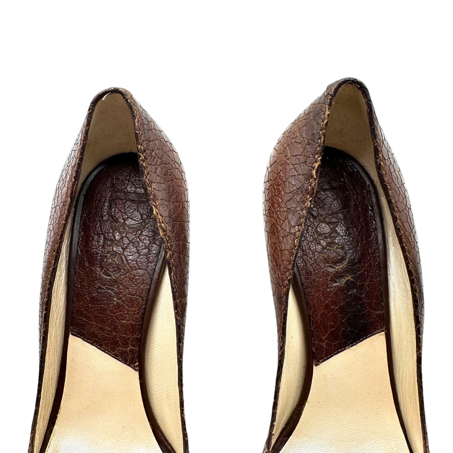 Christian Dior Brown Cracked Leather Peep-Toe Heels