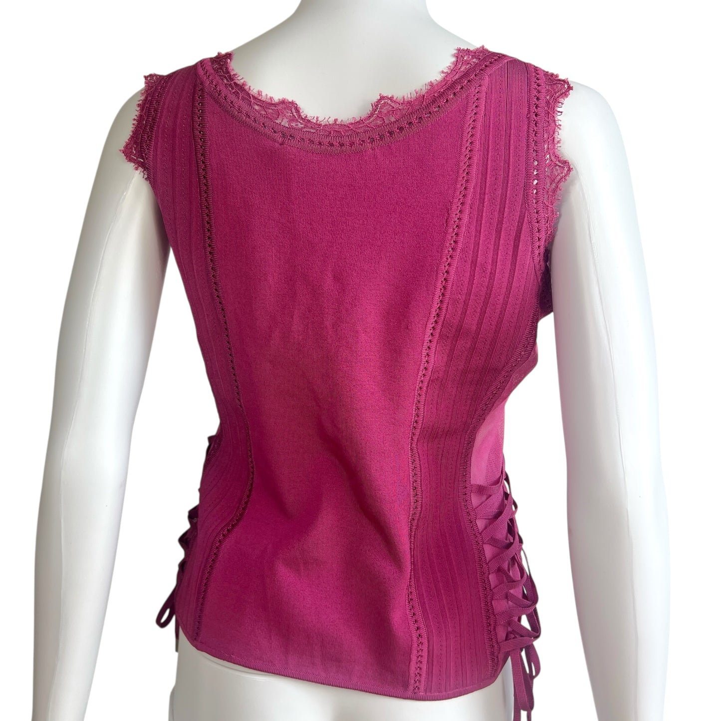 Christian Dior S/S 2005 Pink Lace Up Knit Tank