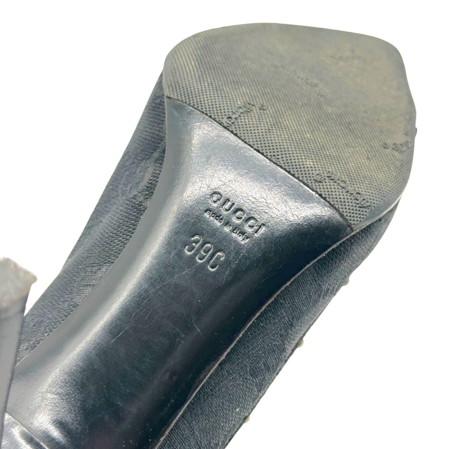 Gucci Black Monogram Studded Horsebit Pointed Toe Heels - Outfit Repeater