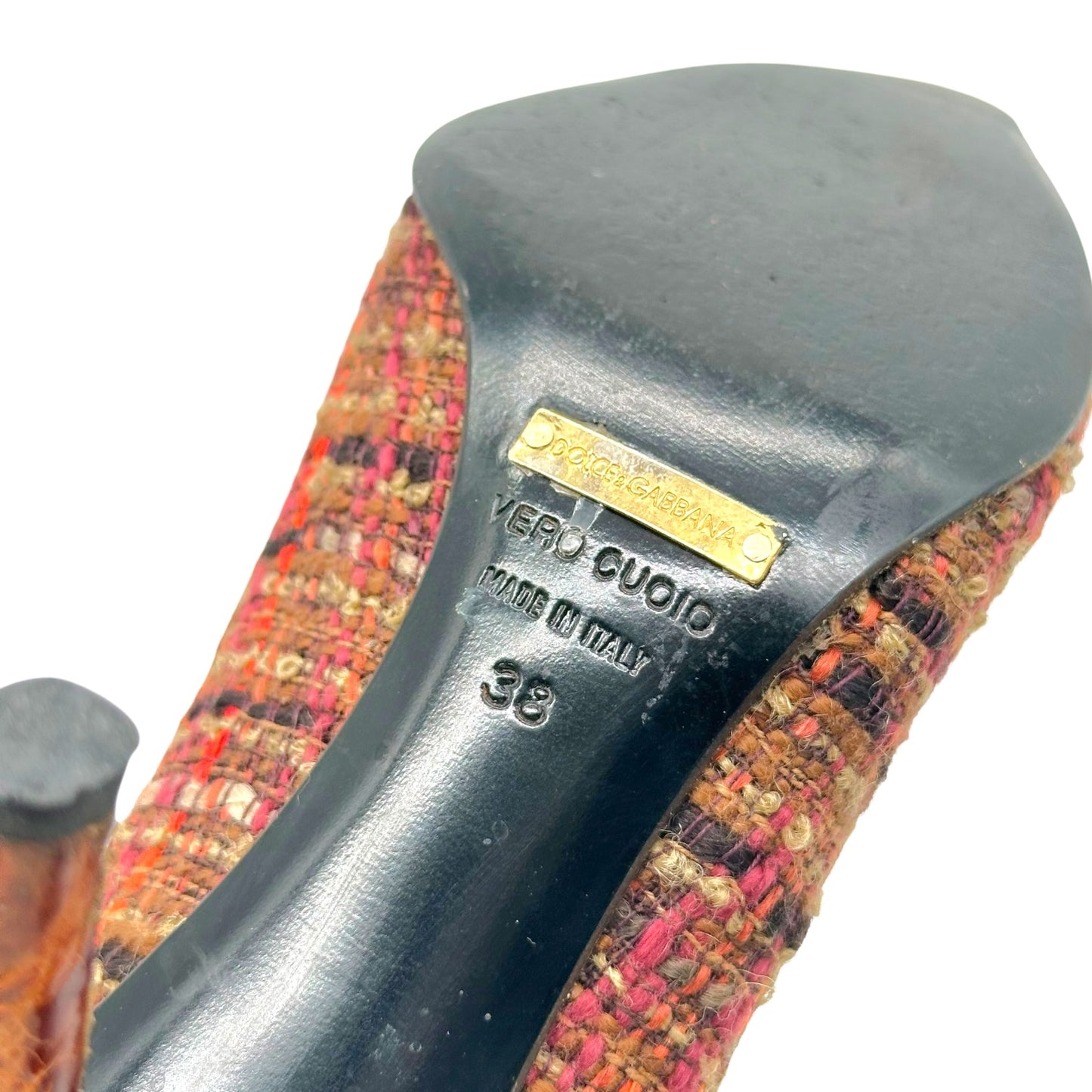 Dolce & Gabbana Brown & Orange Tweed Pointed Toe Heels - Outfit Repeater