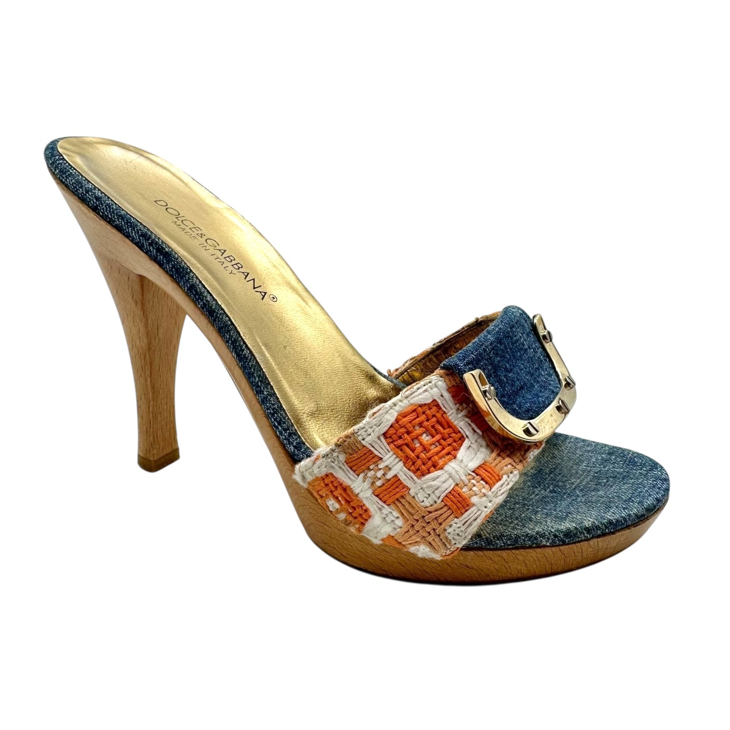 Dolce & Gabbana Denim Wooden Platform Mule Heels