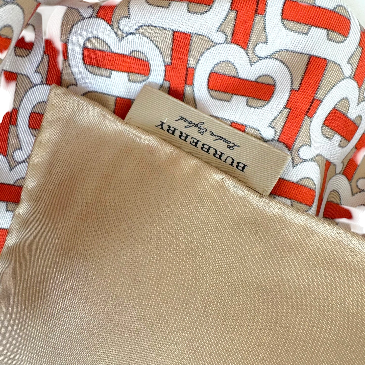 Burberry Tan & Orange Current Monogram Silk Square Scarf