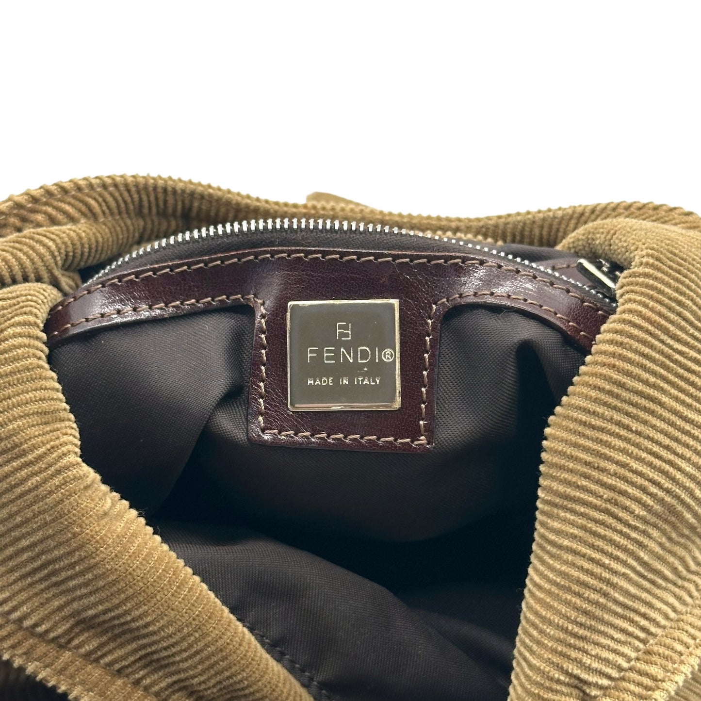 Fendi Brown Corduroy Baguette Bucket Bag