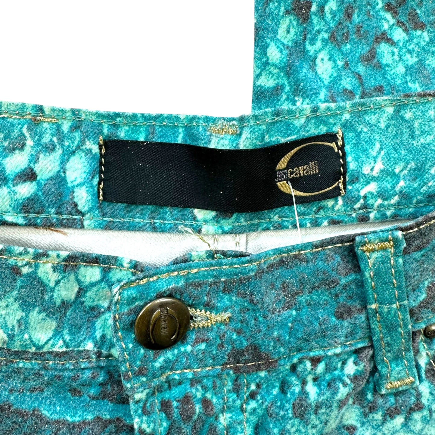 Just Cavalli Roberto Cavalli Turquoise Snake Print Jeans