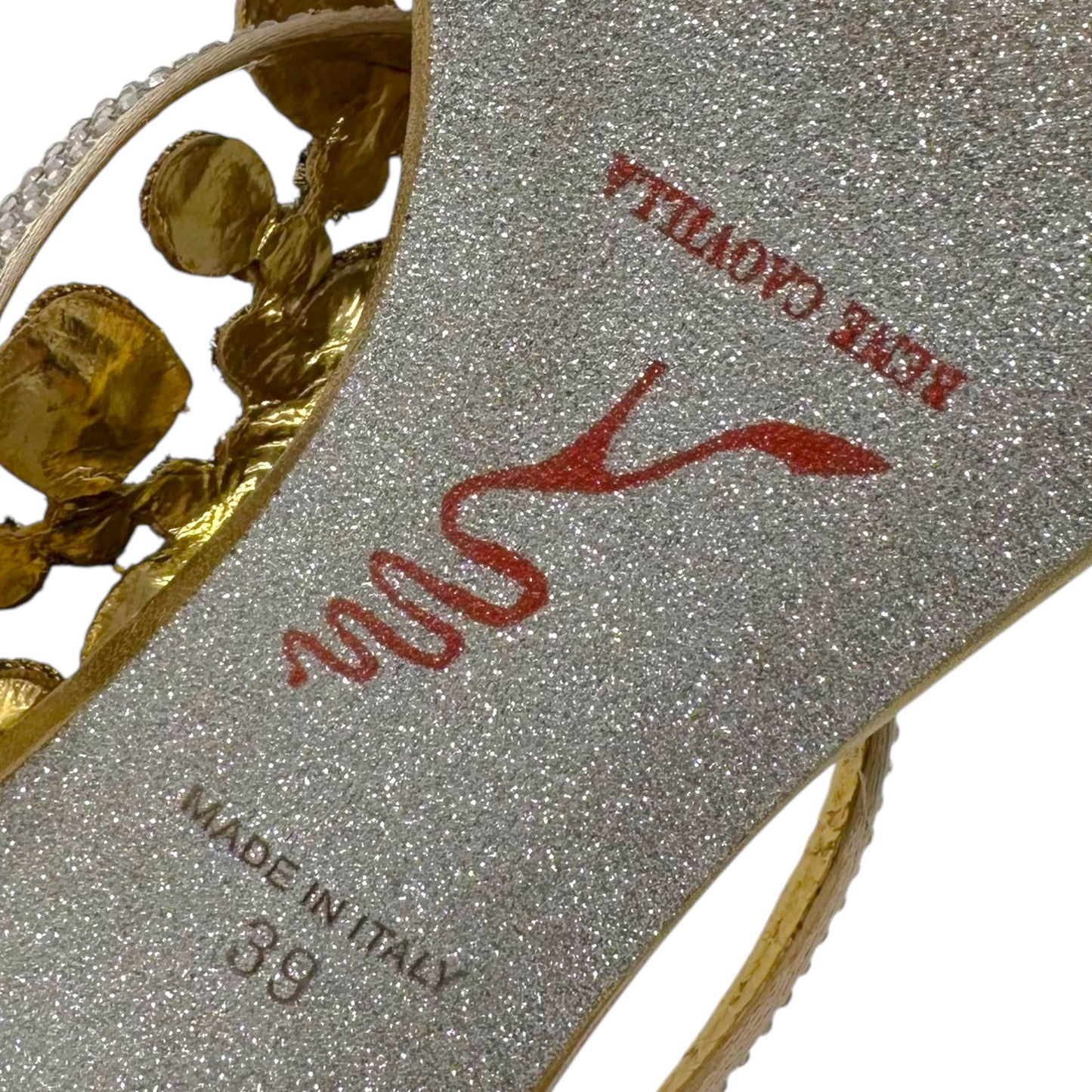 Rene Caovilla Multicolor Beaded Gold Heeled Sandals - Outfit Repeater