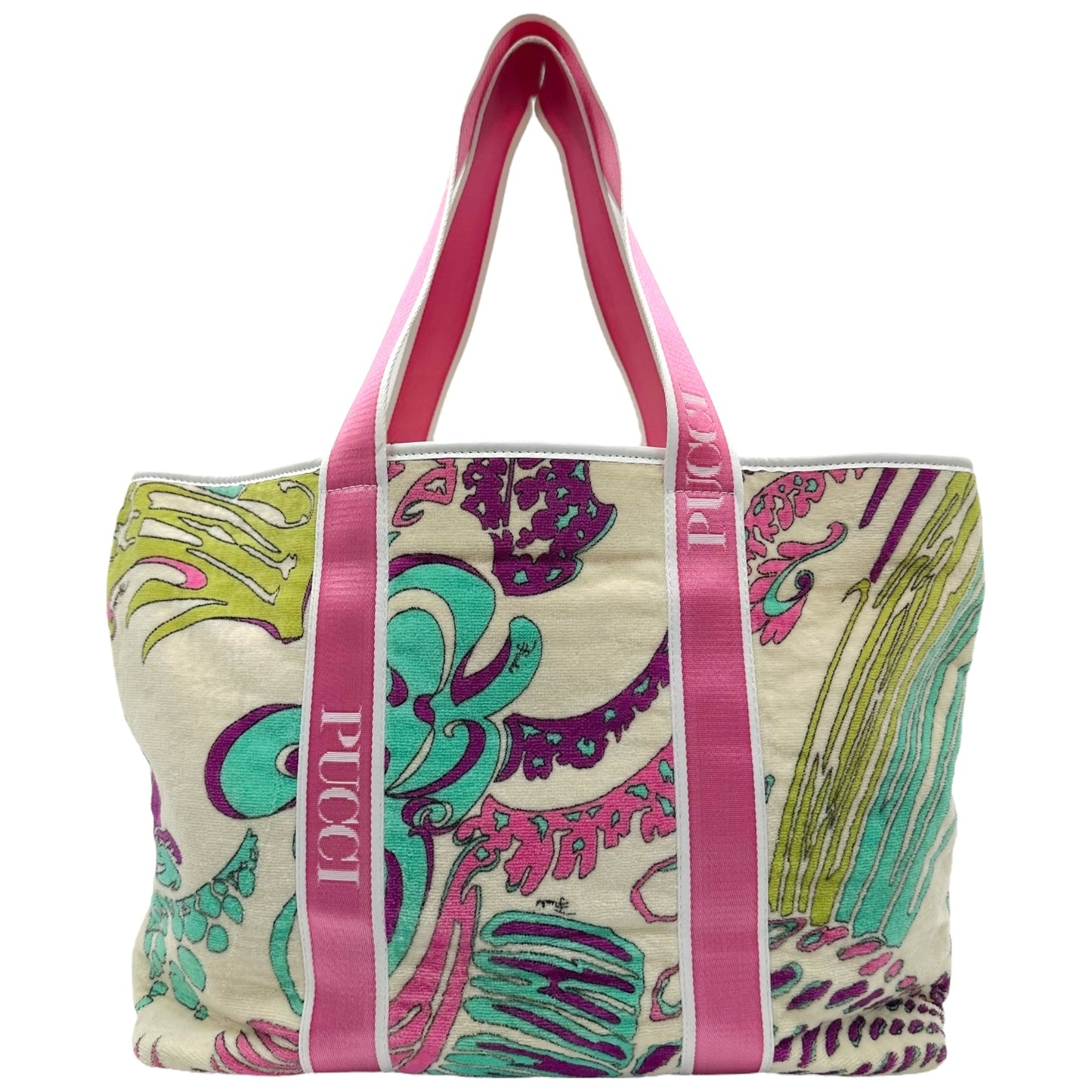 Emilio Pucci Pink & Blue Printed Terrycloth Beach Tote Bag