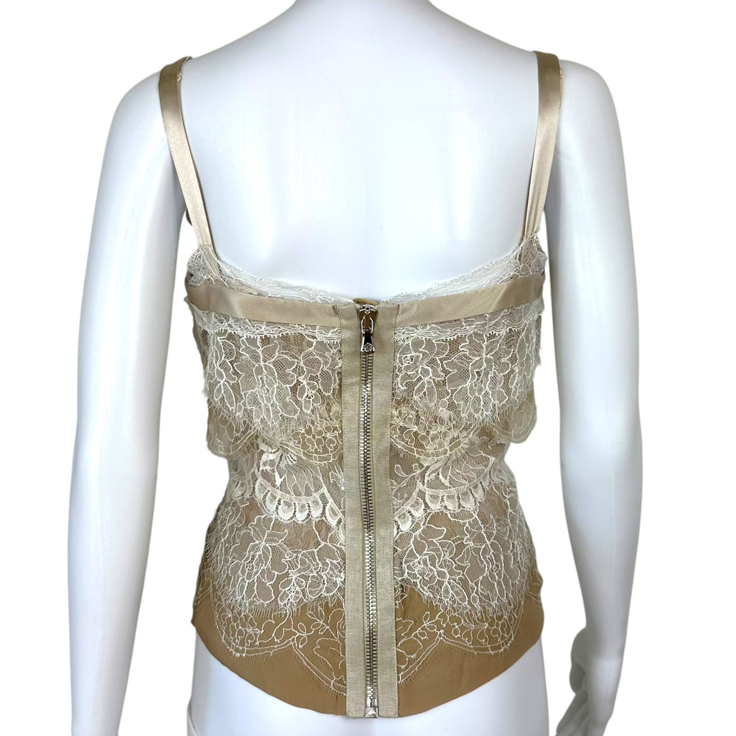 Dolce & Gabbana Ivory Tiered Lace Blouse w/ Built in Bra